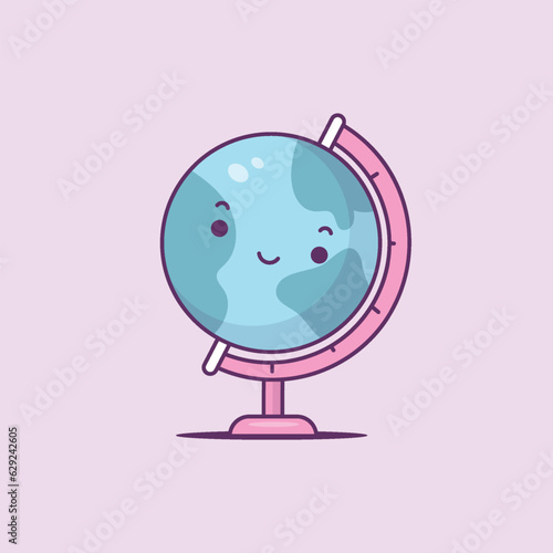 Cute kawaii globe mascot character pastel colored vector cartoon illustration