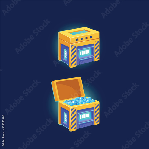 Closed and Open Game Futuristic Boxes, Future Technology Chests. Icons Of Sci-fi Equipment, Isolated Loot Crates
