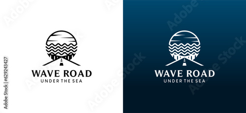 Sea road logo design, Underwater road vector illustration with creative concept