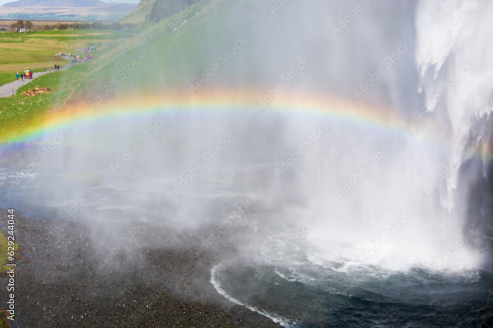 Seljalandsfoss Waterfall - People walking towards the waterfall in Iceland
Seljalandsfoss Waterfall - People walking towards the waterfall in Iceland