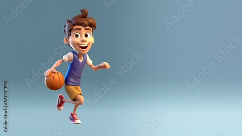 3d cartoon character cute stunning boy playing basketball