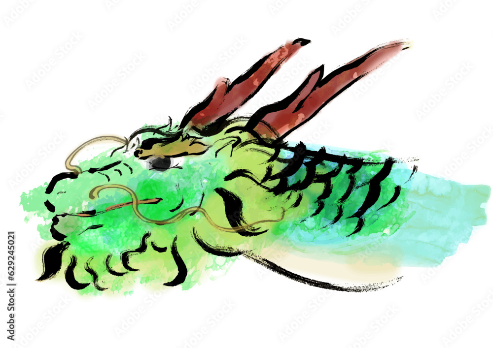 龍　横顔　手描き和風イラスト