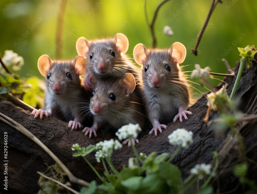 Several Baby Rats Playing Together in Nature Several Baby Rats Playing Together in Nature