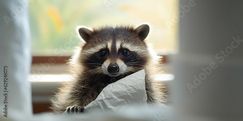 The Playful Raccoon Having Fun with a Roll of Toilet Paper - AI generated