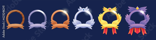 Circle Game Frames, Ui Rank Or Avatar Round Borders. Wooden, Metal, Bronze, Silver, Golden And Platinum Decor