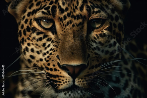 A stunning close-up of a majestic leopard with mesmerizing blue eyes, showcasing the beauty and power of nature. AI Generative