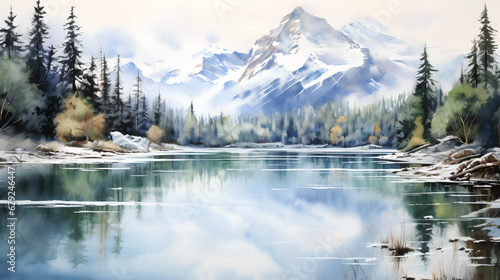 watercolor mountains landscape Generative AI