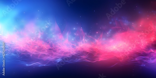 Abstract gradient background with bright neon curves and flares in the fog