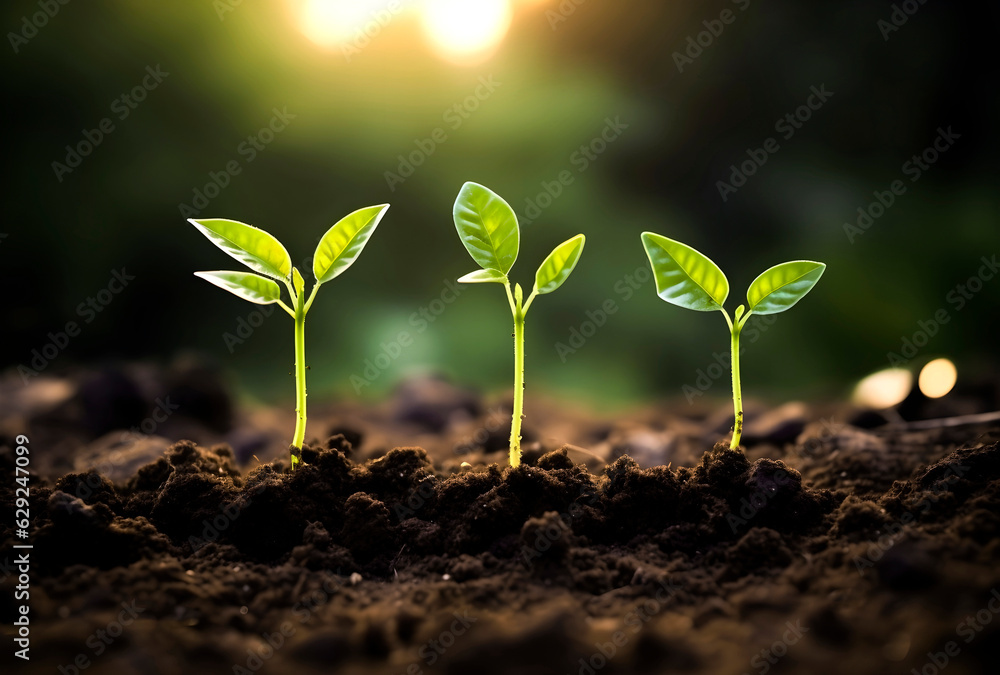 young sprout growing in the soil, generative AI young sprout growing in the soil, generative AI
