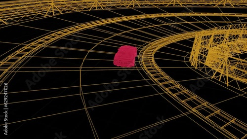 3D animation of sports car driving in pink and orange