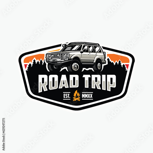 Road trip overland emblem logo vector isolated. Best for adventure road trip sticker