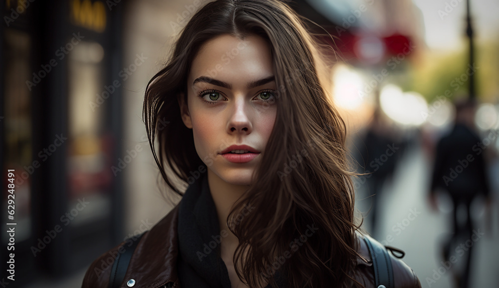 portrait of a young woman on street - generative ai portrait of a young woman on street - generative ai
