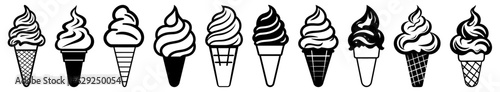 Soft ice cream cones vector silhouettes collection