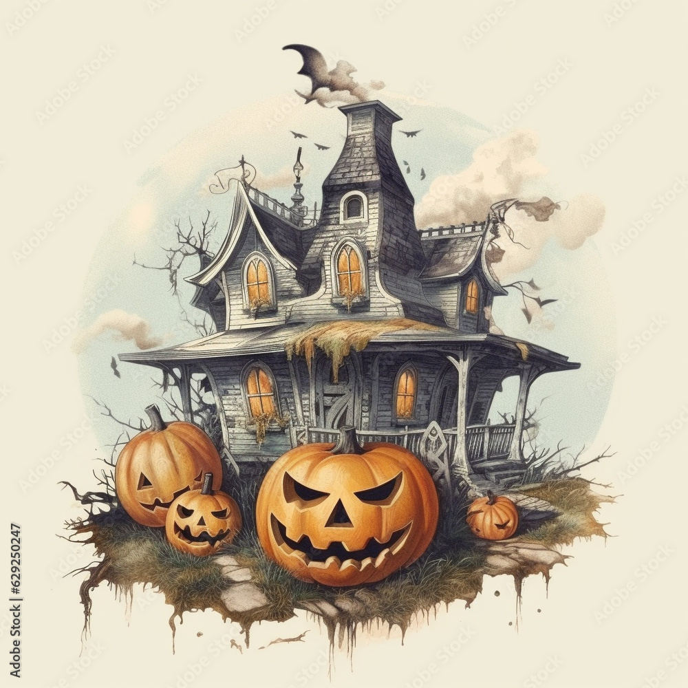 halloween magic house with pumpkin