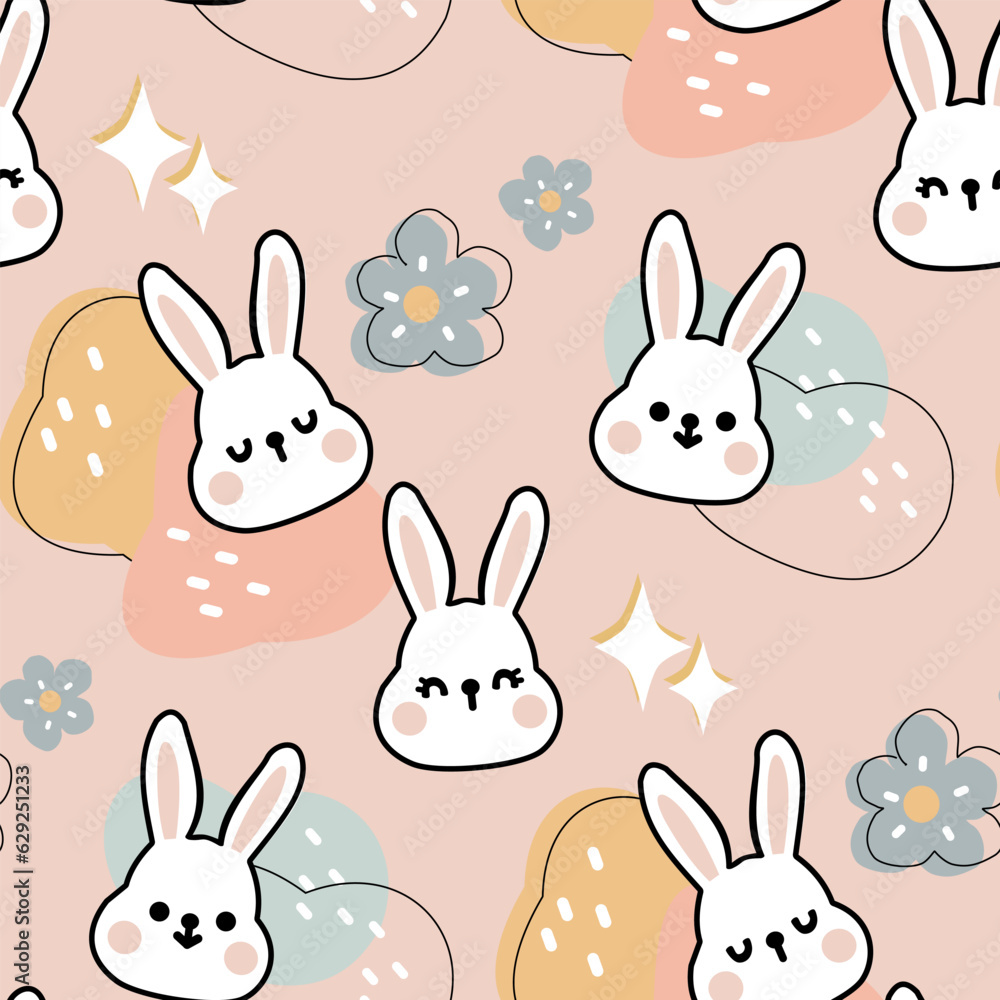 Nursery Bunny pattern Cute cartoon Bohemian nursery pattern. Boho vector print for wall decor in children's bedroom. Seamless pattern with cartoon bunny for nursery fabric