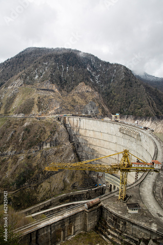 The Enguri hydroelectric power station HES, Enguri Dam, Svaneti, Georgia.  photo