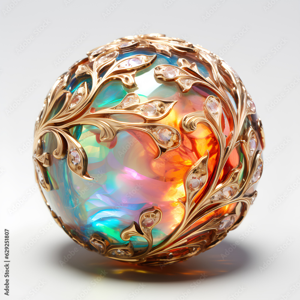 An enchanting opal gemstone sphere with beautiful gemstones
