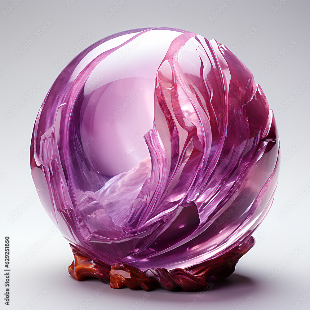 Purple colored abstract amethyst sphere on a wooden base
