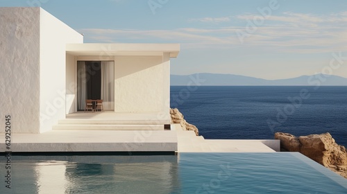 A Professional Shot of a White House near the Sea in the Greece Style. Santorini.