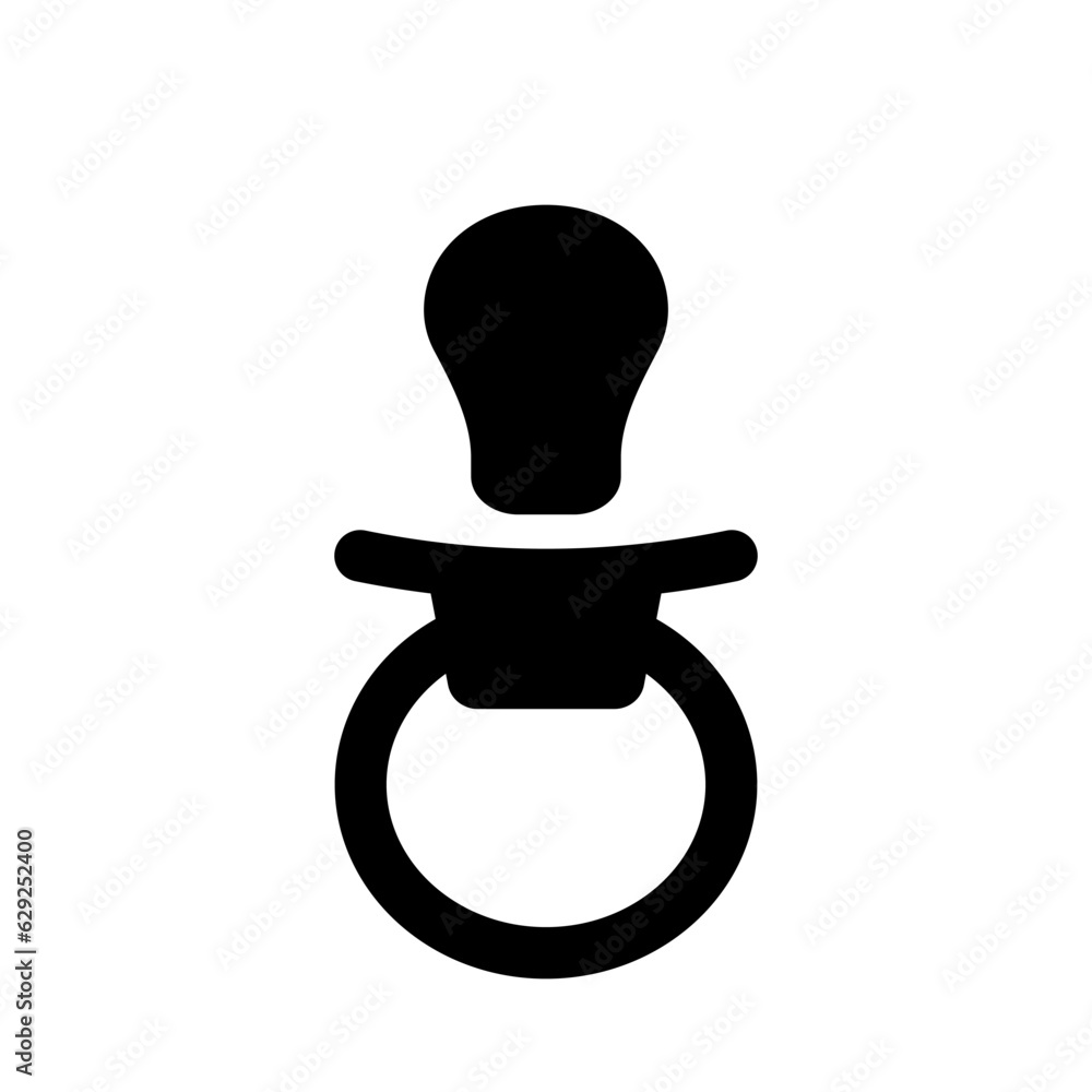 Baby pacifier icon. Silicone black kid accessory with rubber tip for good sleep and vector teething Baby pacifier icon. Silicone black kid accessory with rubber tip for good sleep and vector teething