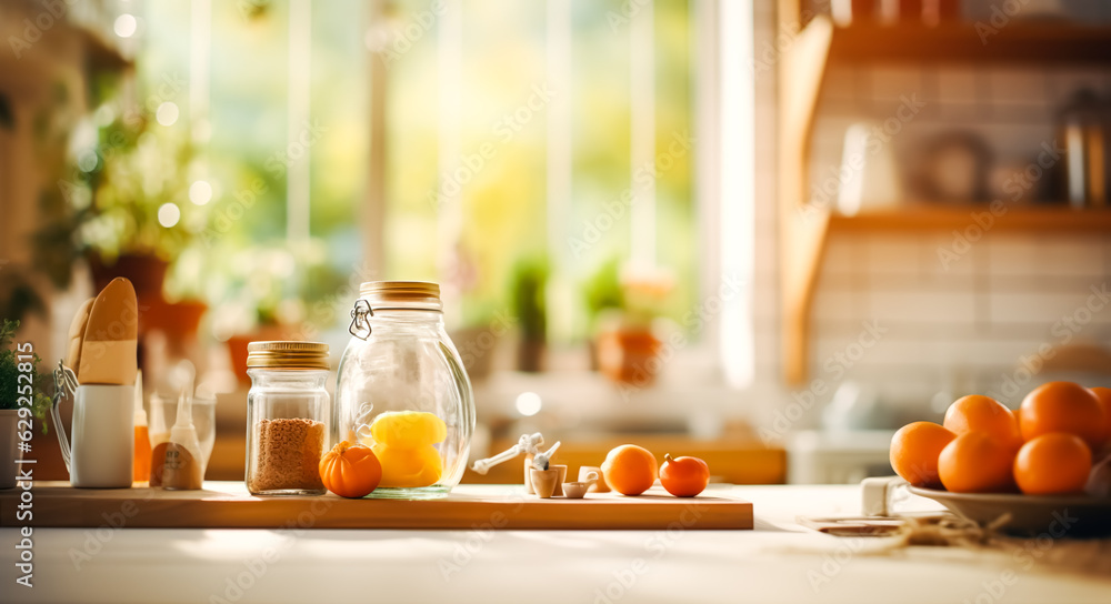 Selective focus.cozy counter bar kitchen wall window or living room with interior jug,pot decoration.ai generated images Selective focus.cozy counter bar kitchen wall window or living room with interior jug,pot decoration.ai generated images