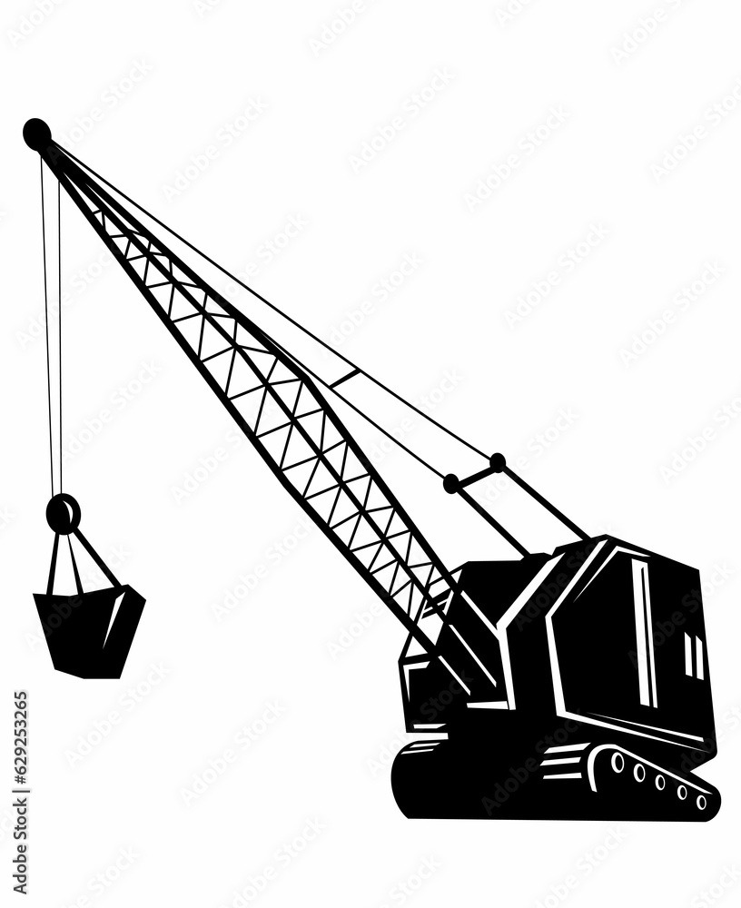 Mining Crane Mining Hoist with Boom Retro Woodcut Black and White Style Mining Crane Mining Hoist with Boom Retro Woodcut Black and White Style