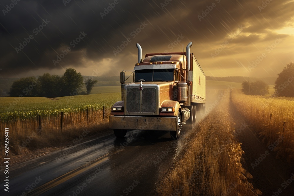 Huge Truck driving on a Desert Street. Huge Truck driving on a Desert Street.
