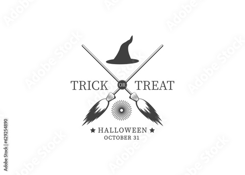 broom halloween logo, hat, witch clipart illustration