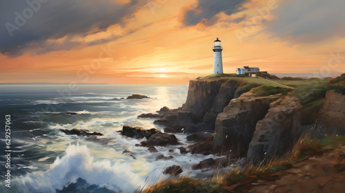 coastal with lighthouse landscape Generative AI