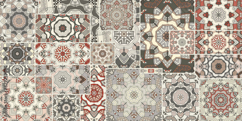 Vector patchwork quilt pattern. Vintage decorative collage. Hand drawn background. Indian, Arabic, Turkish motifs for printing on fabric or paper. Abstract colorful doodle pattern in mosaic style