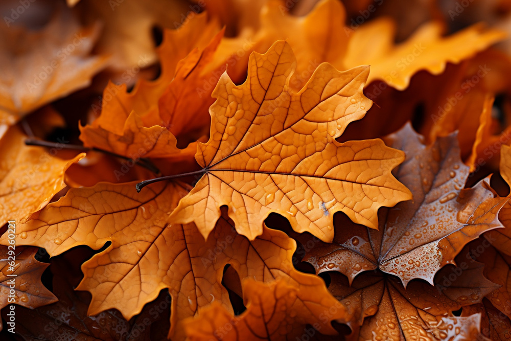 maple autumn leaves on the ground closeup, banner, background