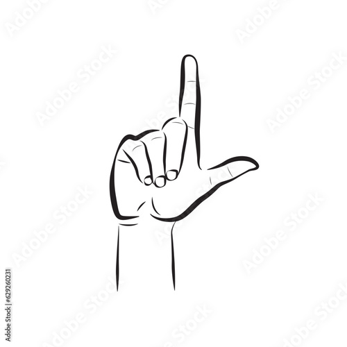 Hand gesture showing letter L. Loser hand gesture vector isolated on white.