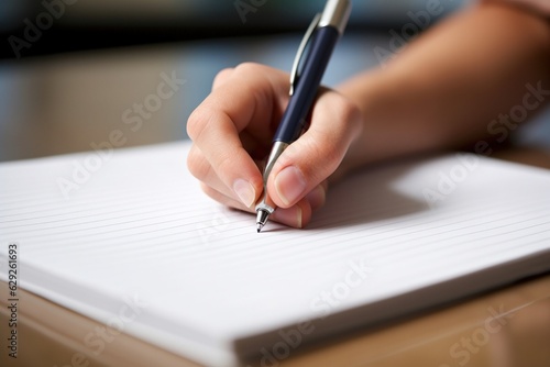 a hand holding a pencil and writing in a notebook © DailyLifeImages