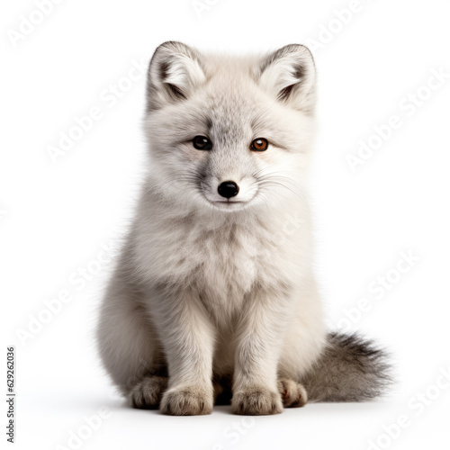 Arctic fox in winter isolated on white background 