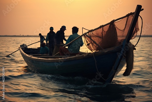 A group of fishermen on a fishing boat photo