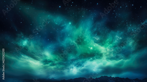 Celestial display of Northern Lights with empty space for text 