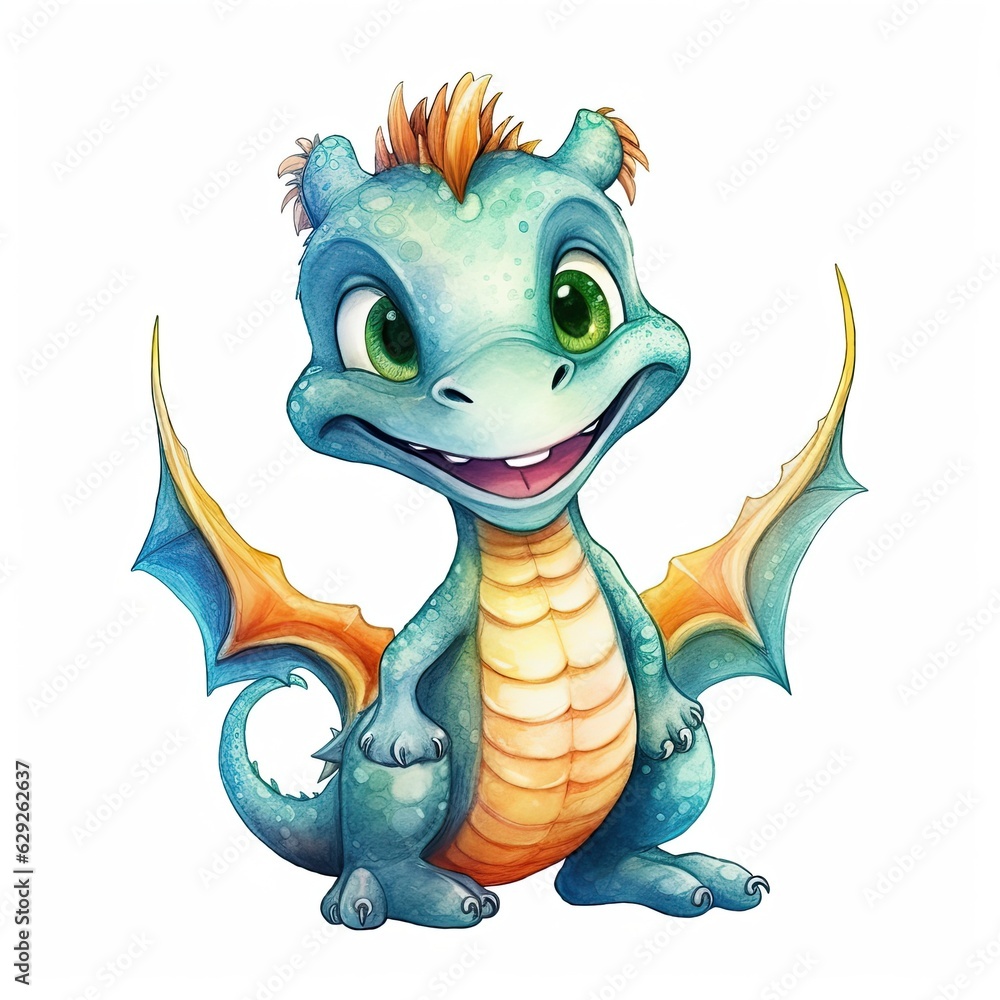 Playful Dragon Watercolor Clipart