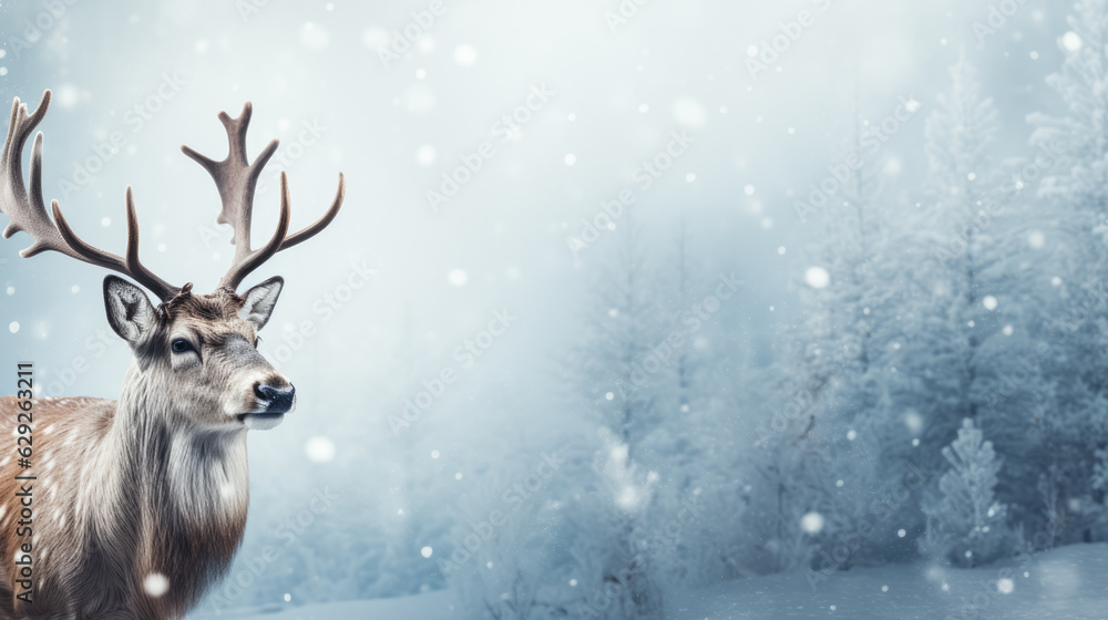 Reindeer on snow background with empty space for text Reindeer on snow background with empty space for text