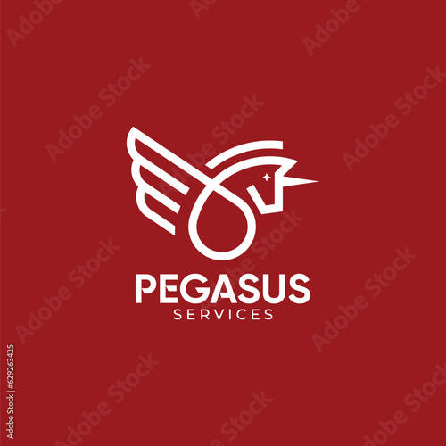 Pegasus Logo Icon Design Template. Line, Minimalist, Modern, Wing, Mystic Vector