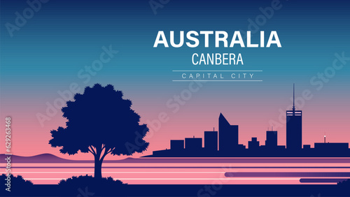 Australia Canberra City Night Silhouette Skyline