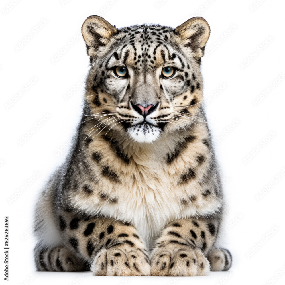 Fototapeta premium Winter snow leopard isolated on white background 