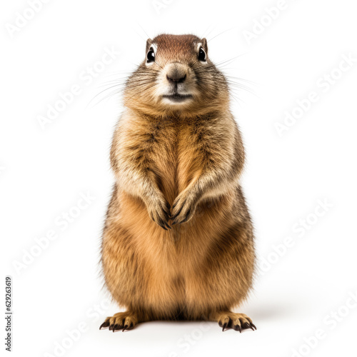 Winter arctic ground squirrel isolated on white background 