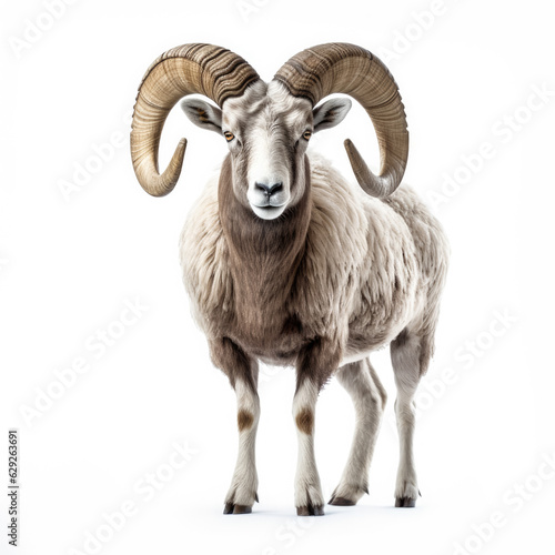 Winter mountain sheep isolated on white background 