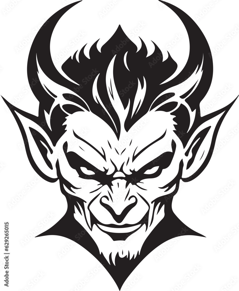 Digital illustration of an evil devil face on a white background