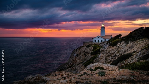Lighthouse situated atop a rocky cliff in Mallorca