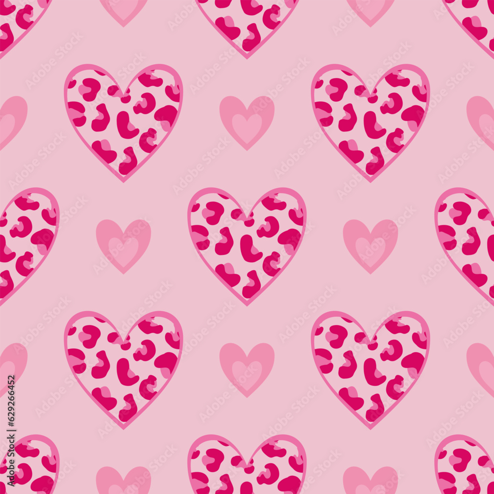 Barbie seamless pattern of hearts pink vector hearts background texture. Wallpaper for wrapping paper. Vector illustration.