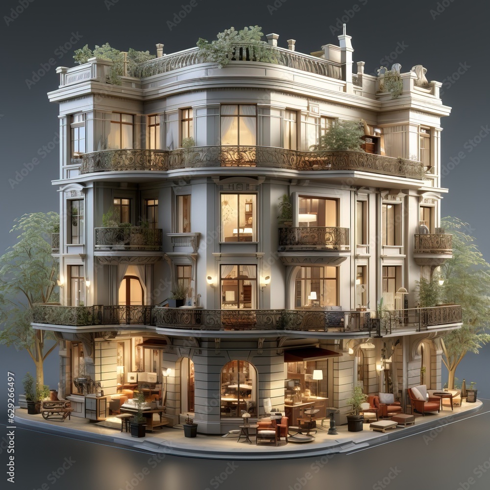 Old Parisian building model, generative ai
