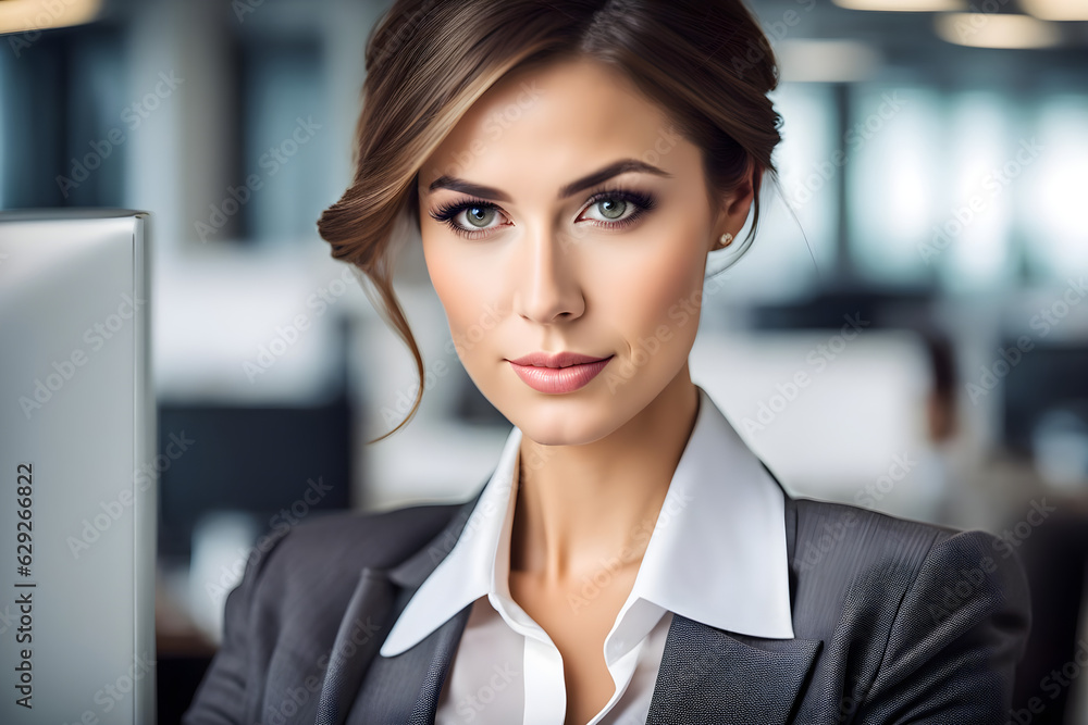 Naklejka premium portrait of a businesswoman at work - generative ai