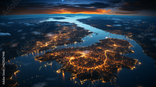 Satellite HD Photo: Earth at Night, City Lights Illuminating Europe, Middle East, Turkey, Italy, Black Sea, and Mediterranean Sea