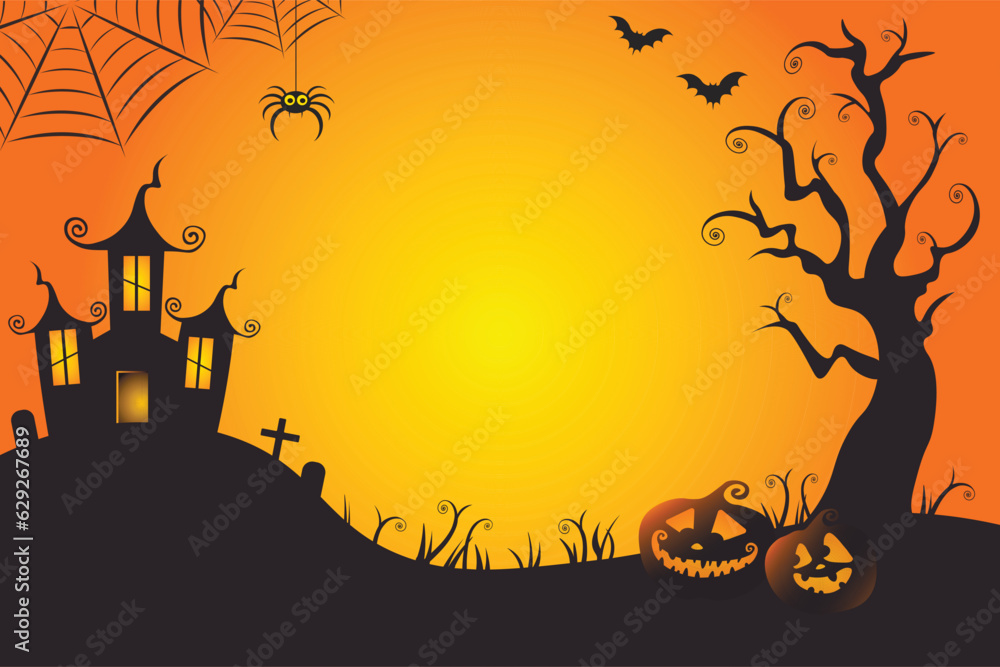 Halloween Spooky Nighttime Scene Horizontal Background